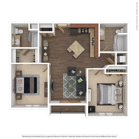 Quartz 2bed Floor Plan at Boulder Ridge, Duluth